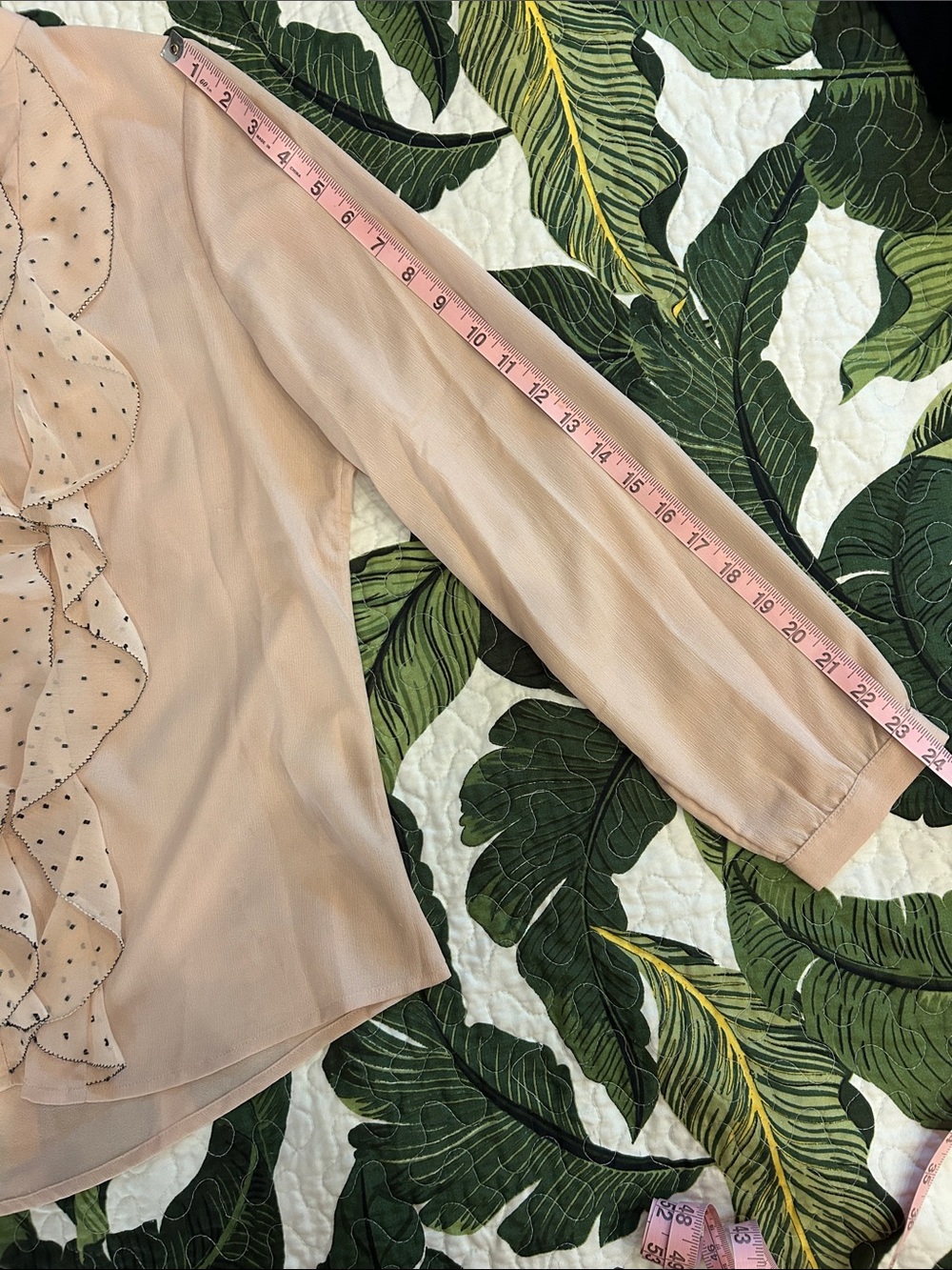 Chico's Blush Beige/Peach Ruffle Button-Front Top - Picture 8 of 9